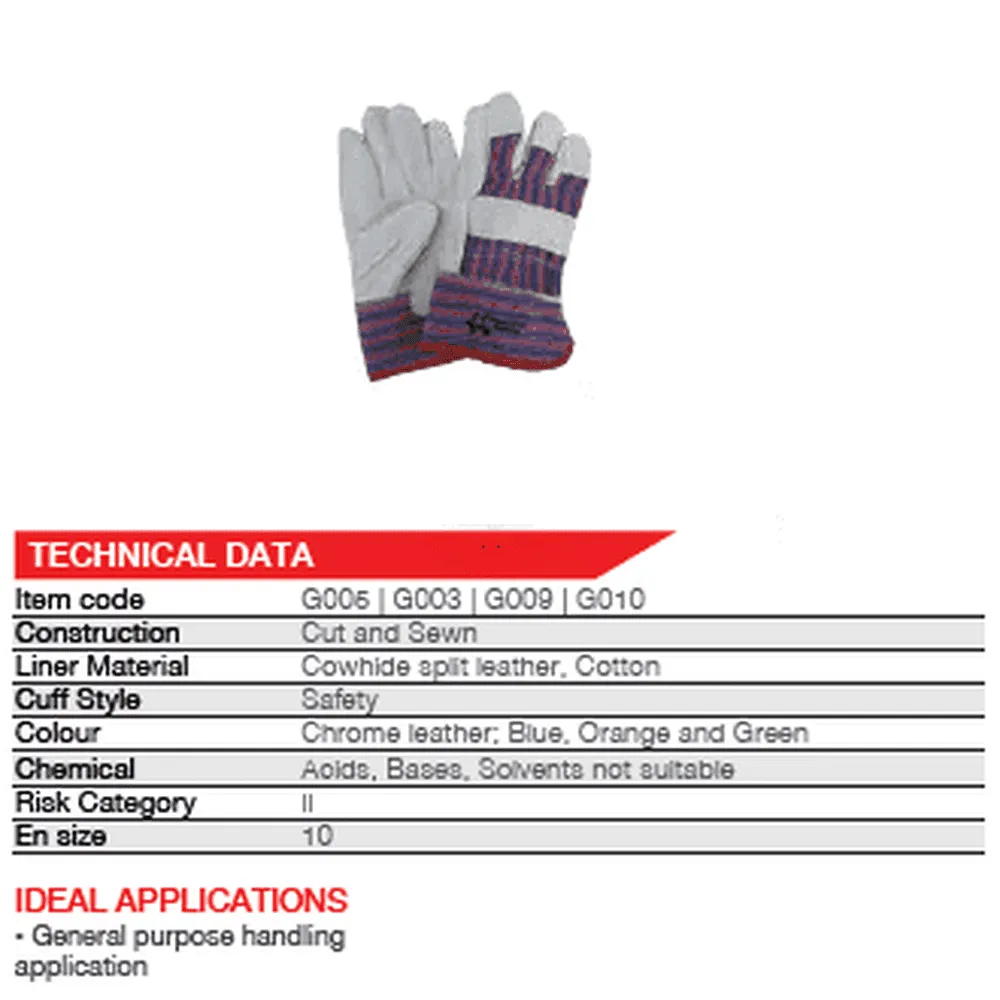 50mm 2.5'' Candy stripe chrome leather cotton back rigger gloves