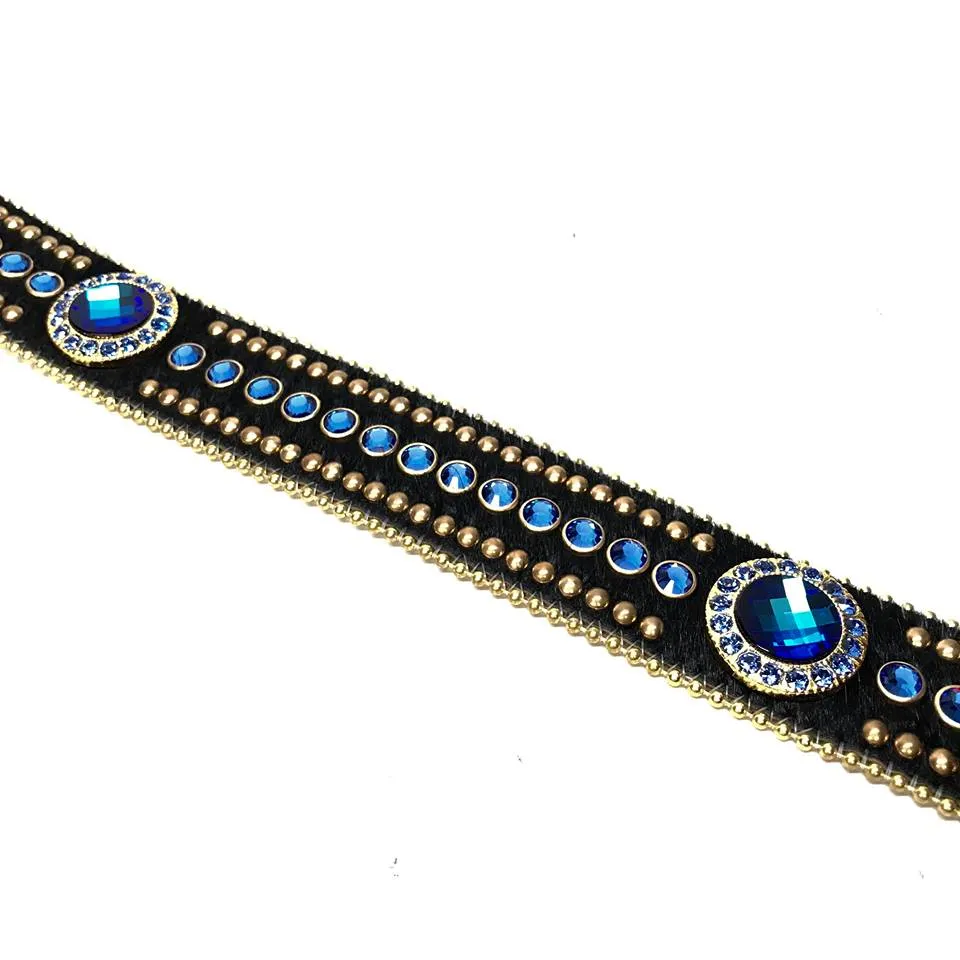 b.b. Simon Royal Blue/Gold/Black Studded Pony Hair Swarovski Crystal Belt