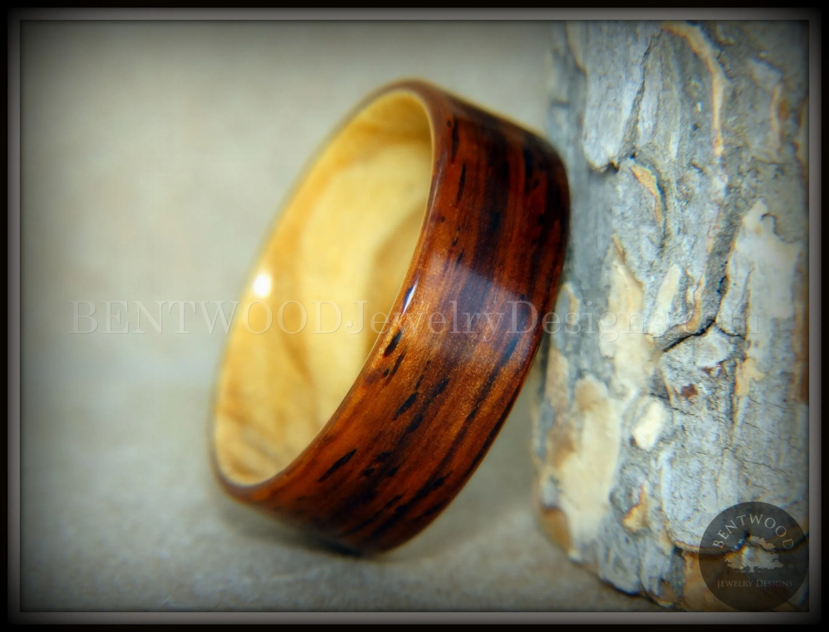 Bentwood Ring - "Exotic Union" Cocobolo on Olivewood Classic Wooden Ring