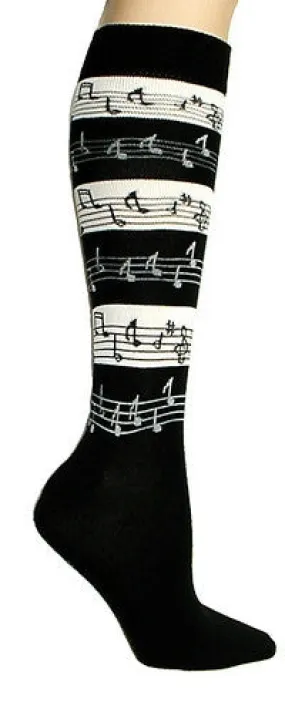 Black and White Music Stripe Knee High Socks (Women's)