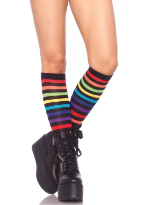 Black Ranbow Stripe Knee High Socks (Women's)