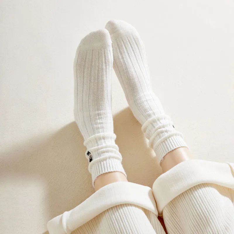 Cartoon Bear Embroidery Solid Color Thick Wool Socks