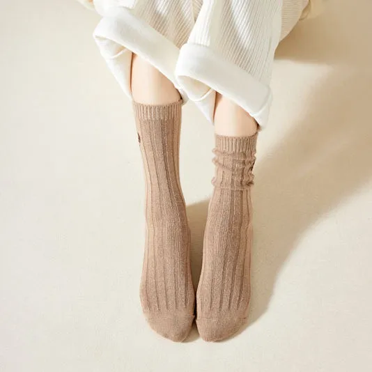 Cartoon Bear Embroidery Solid Color Thick Wool Socks