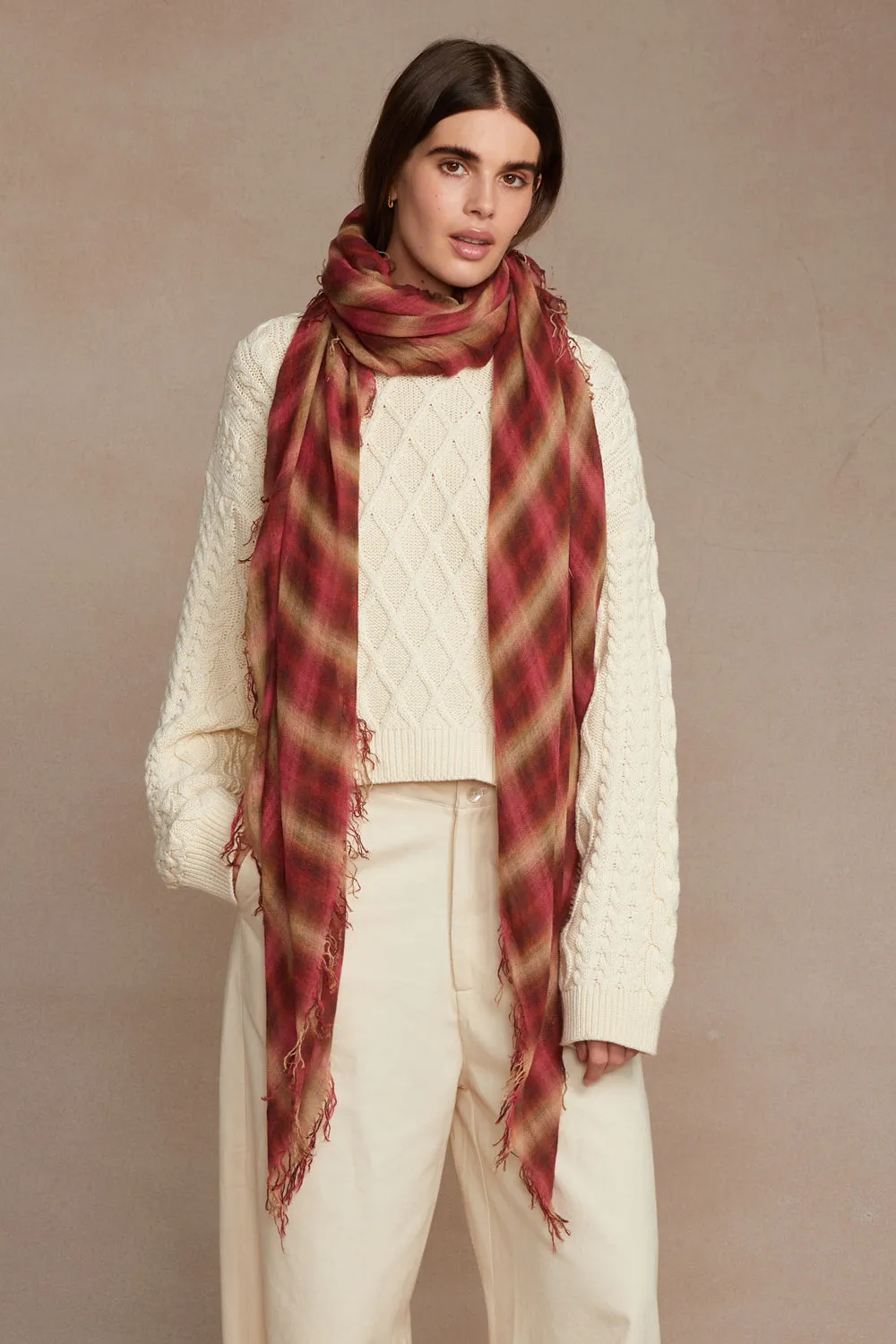 Cashmere and Silk Scarf Savvy Red Sapphire Plaid