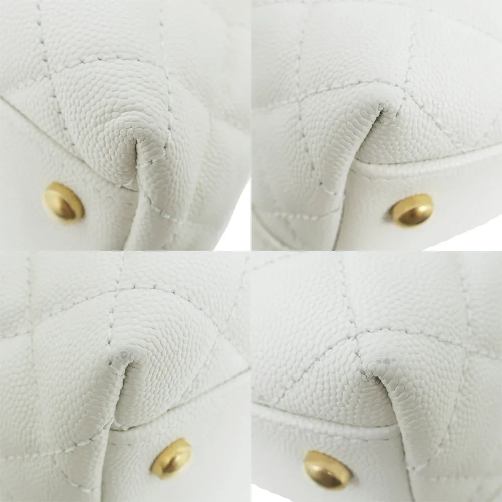 CHANEL Coco Handle 29 Matrasse Caviar S Handbag White White 2WAY Shoulder G Gold