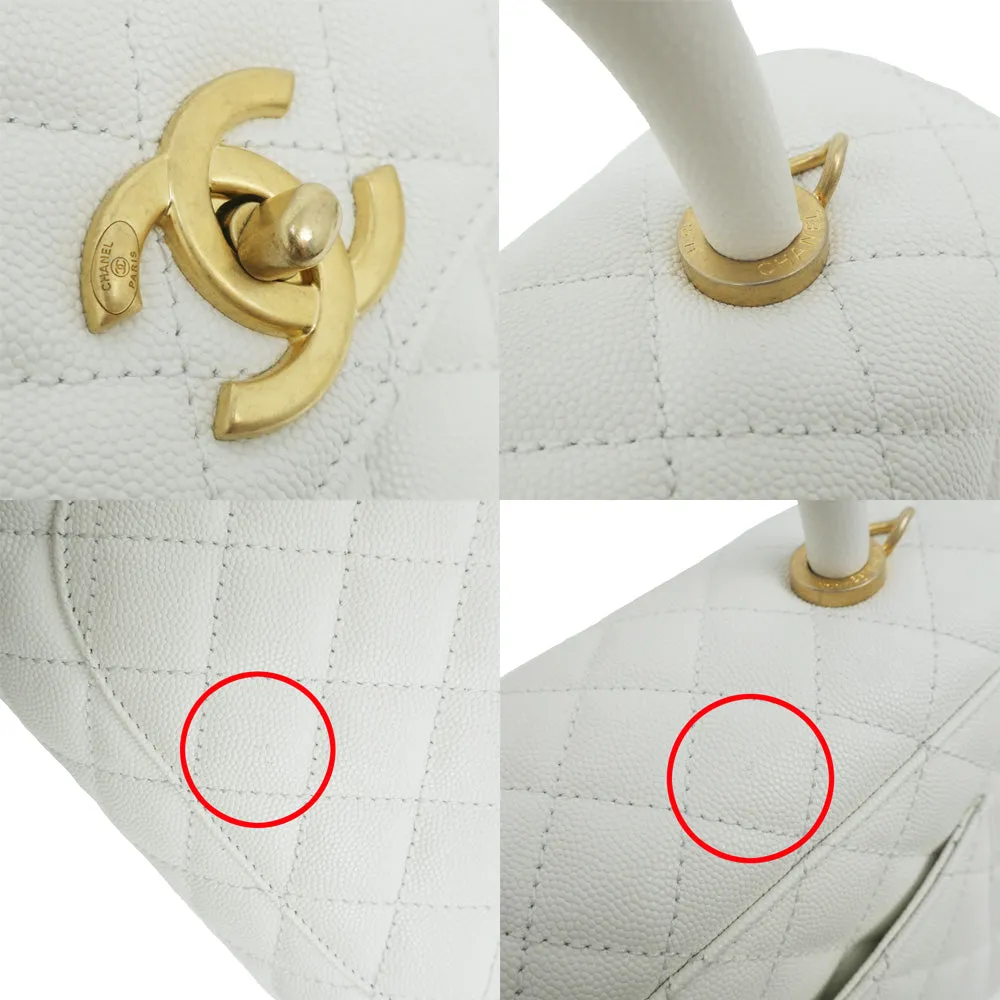 CHANEL Coco Handle 29 Matrasse Caviar S Handbag White White 2WAY Shoulder G Gold