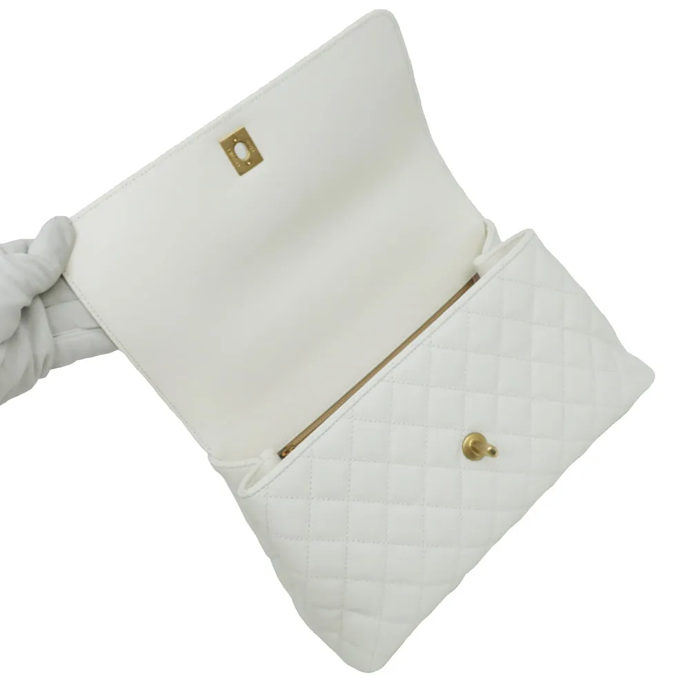 CHANEL Coco Handle 29 Matrasse Caviar S Handbag White White 2WAY Shoulder G Gold