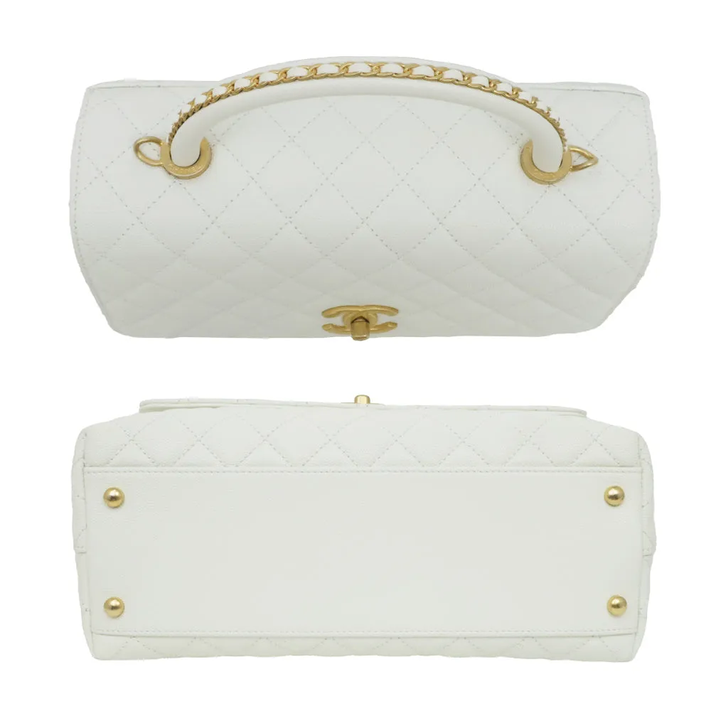 CHANEL Coco Handle 29 Matrasse Caviar S Handbag White White 2WAY Shoulder G Gold