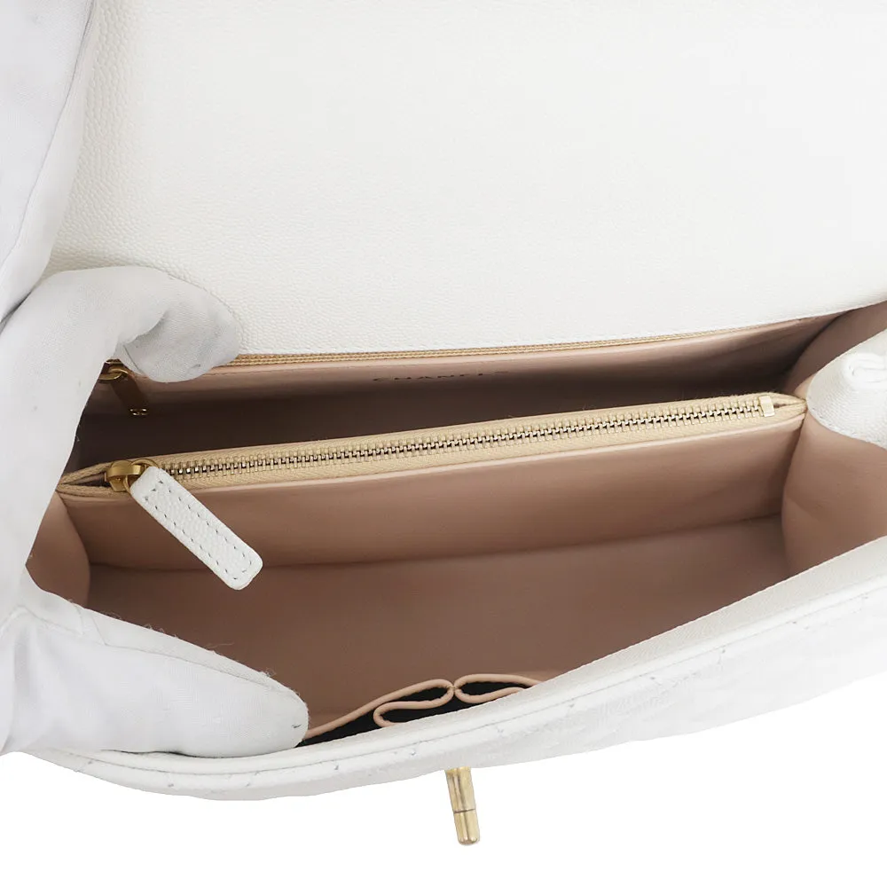 CHANEL Coco Handle 29 Matrasse Caviar S Handbag White White 2WAY Shoulder G Gold