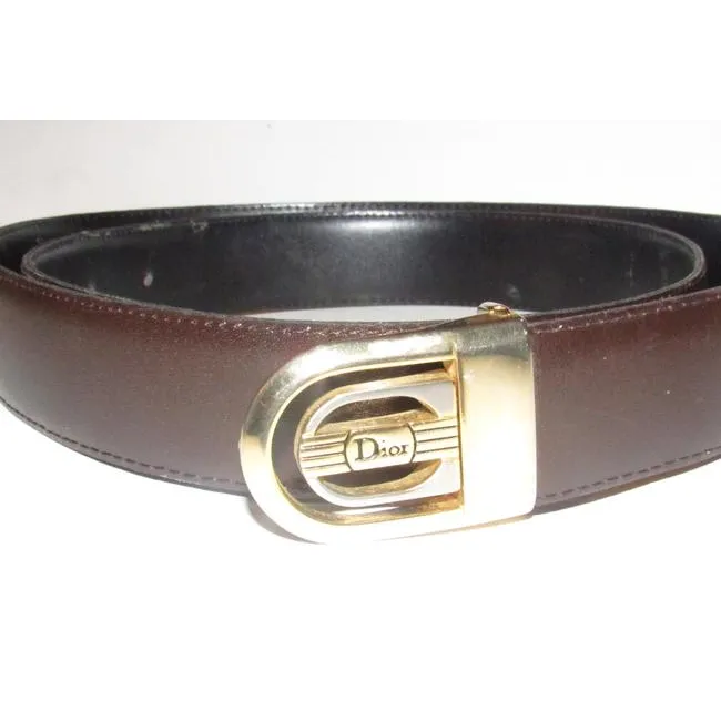 Dior Brownblacktwo Tone Buckle W Reversible Blackbrown Leather W Two Tone Engraved Belt