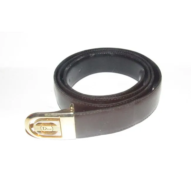 Dior Brownblacktwo Tone Buckle W Reversible Blackbrown Leather W Two Tone Engraved Belt