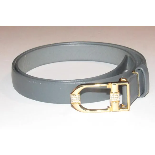 Dior Grey Leather Belt With CD Buckle w Crystals