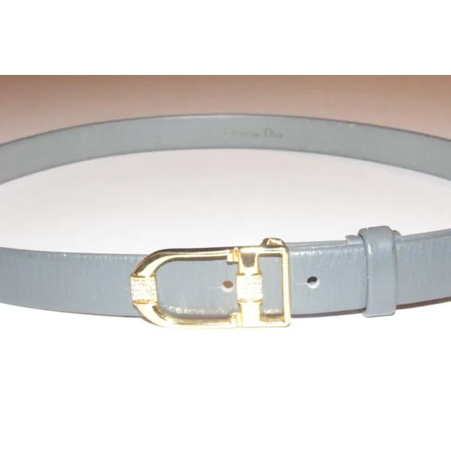 Dior Grey Leather Belt With CD Buckle w Crystals
