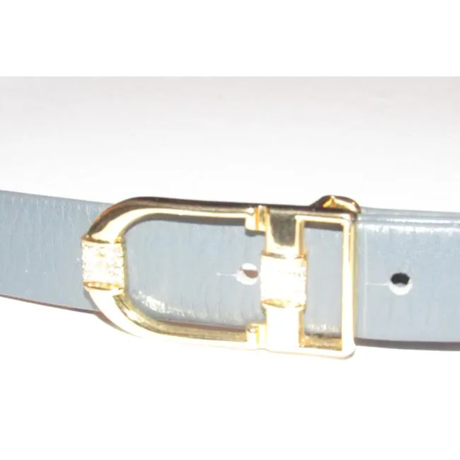 Dior Grey Leather Belt With CD Buckle w Crystals