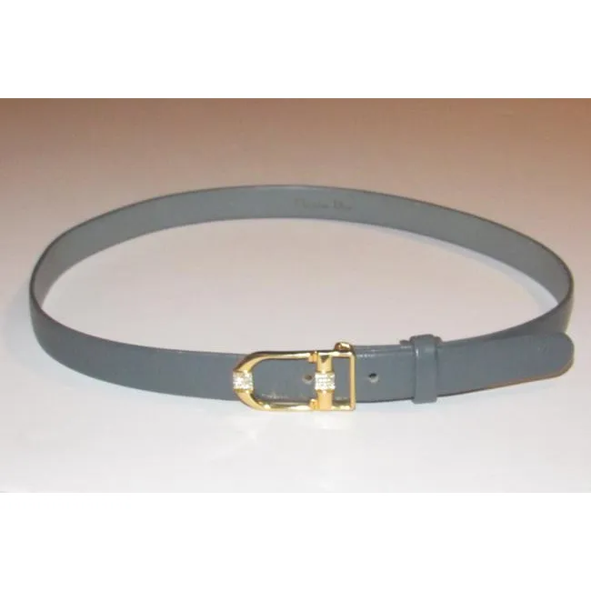 Dior Grey Leather Belt With CD Buckle w Crystals
