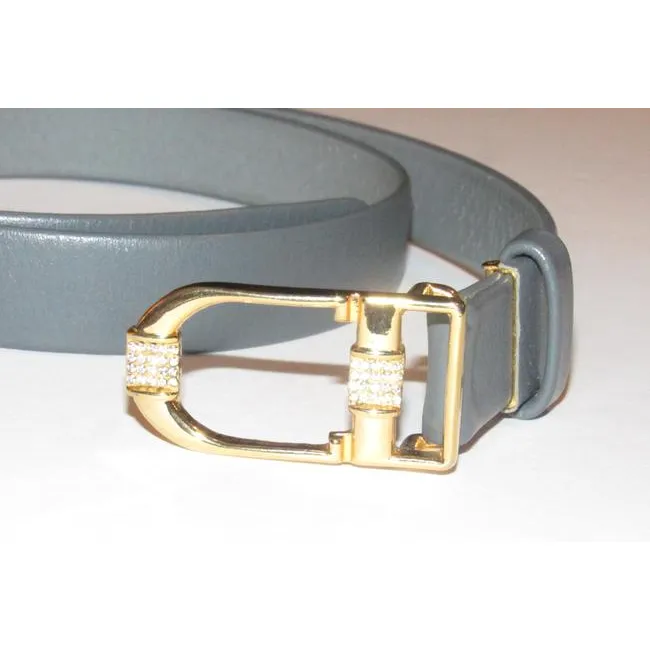 Dior Grey Leather Belt With CD Buckle w Crystals