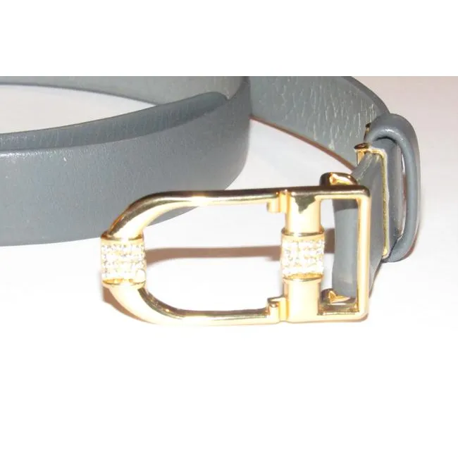Dior Grey Leather Belt With CD Buckle w Crystals