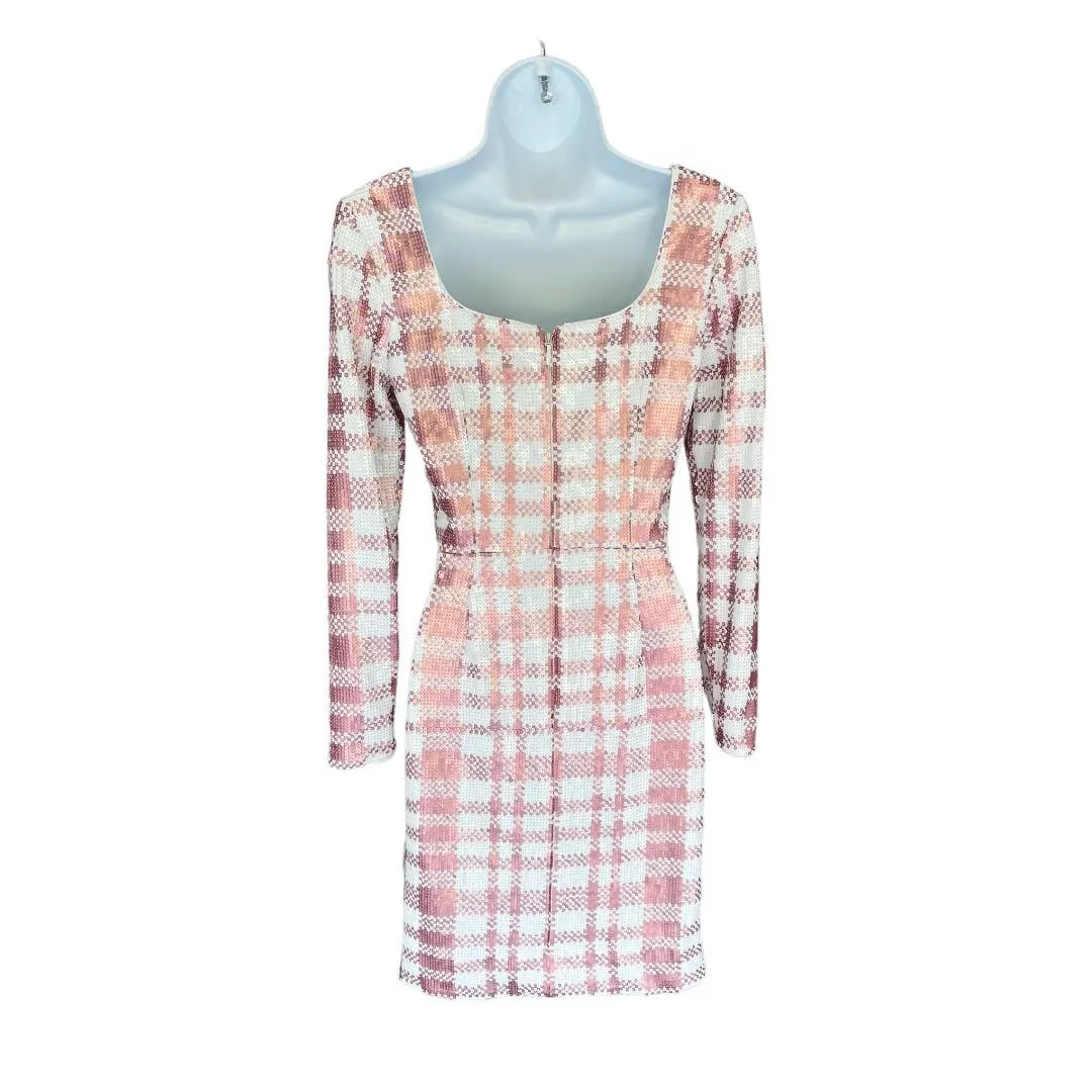 Dress The Population Barbiecore Pink White Plaid Sequin Mini Dress Size S New