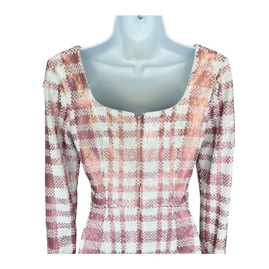 Dress The Population Barbiecore Pink White Plaid Sequin Mini Dress Size S New