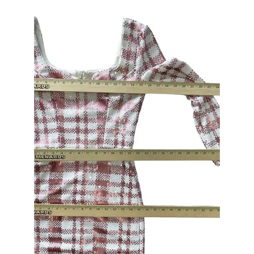 Dress The Population Barbiecore Pink White Plaid Sequin Mini Dress Size S New