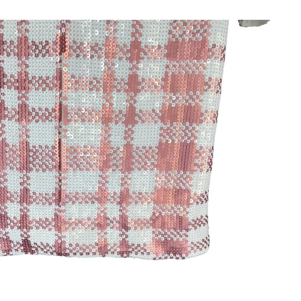 Dress The Population Barbiecore Pink White Plaid Sequin Mini Dress Size S New