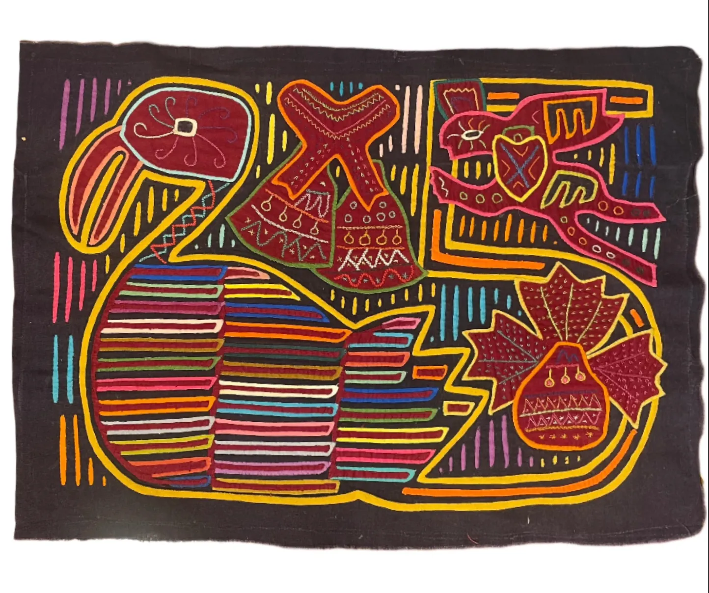 Embroidery, Textile Art, Bird and Other Symbols, Hand Crafted