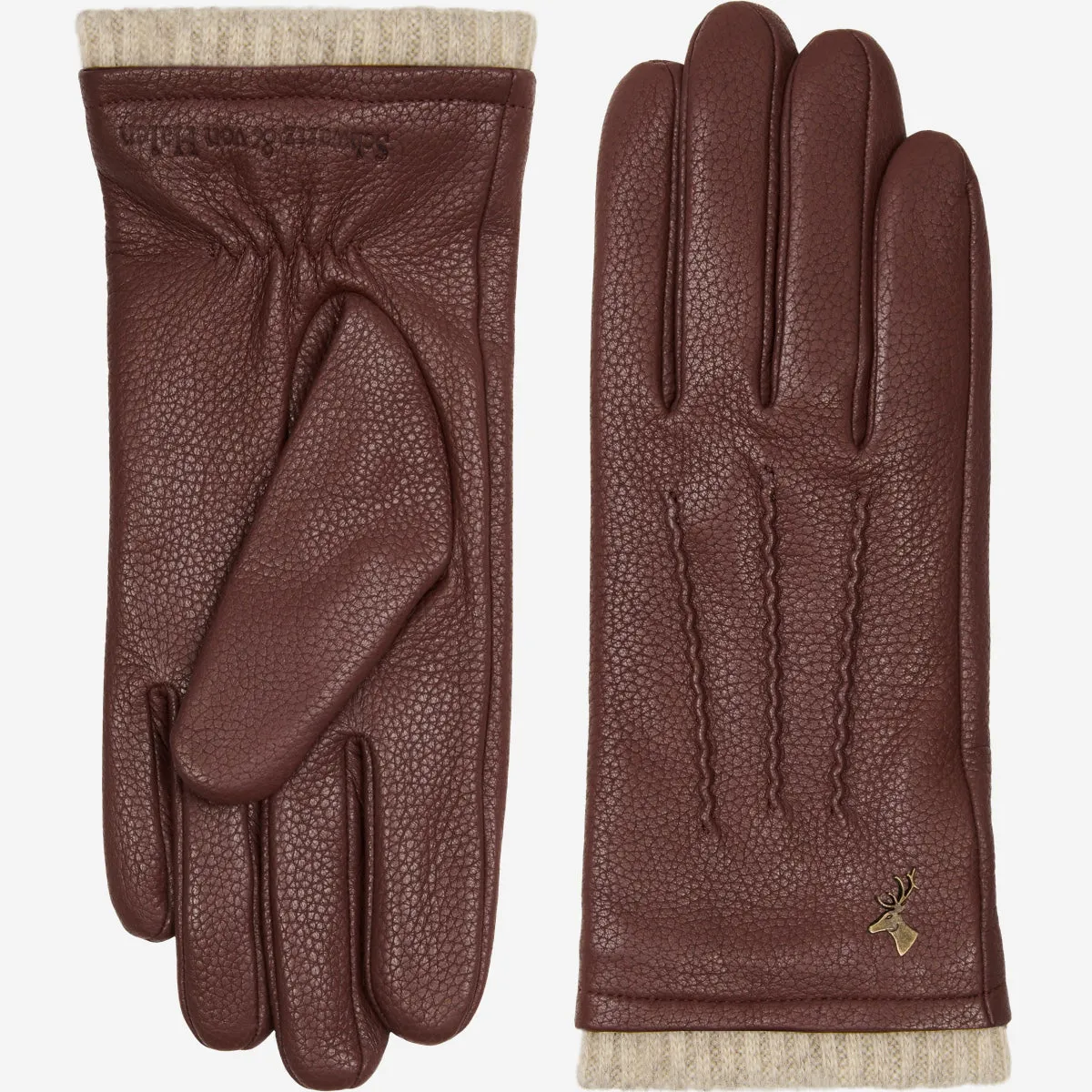 Emily (brown) – deerskin (American deerskin) leather gloves with warm wool lining