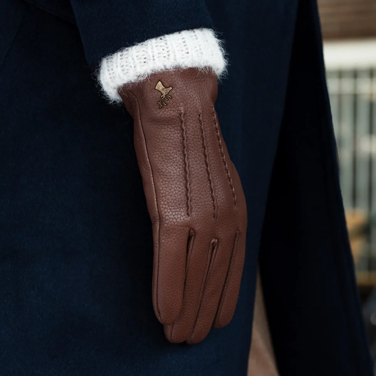 Emily (brown) – deerskin (American deerskin) leather gloves with warm wool lining