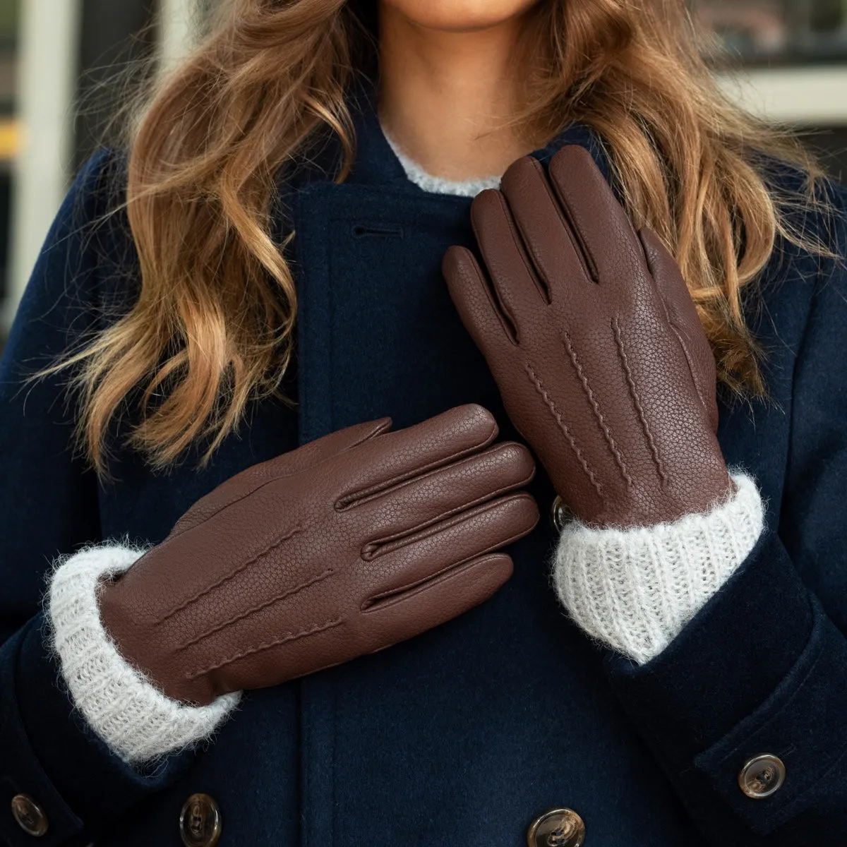 Emily (brown) – deerskin (American deerskin) leather gloves with warm wool lining
