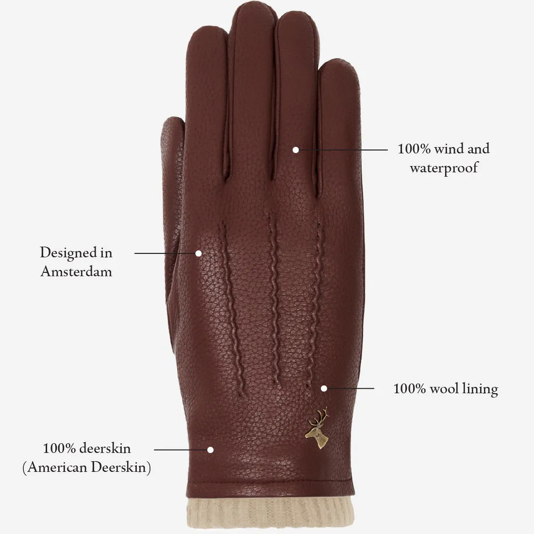 Emily (brown) – deerskin (American deerskin) leather gloves with warm wool lining