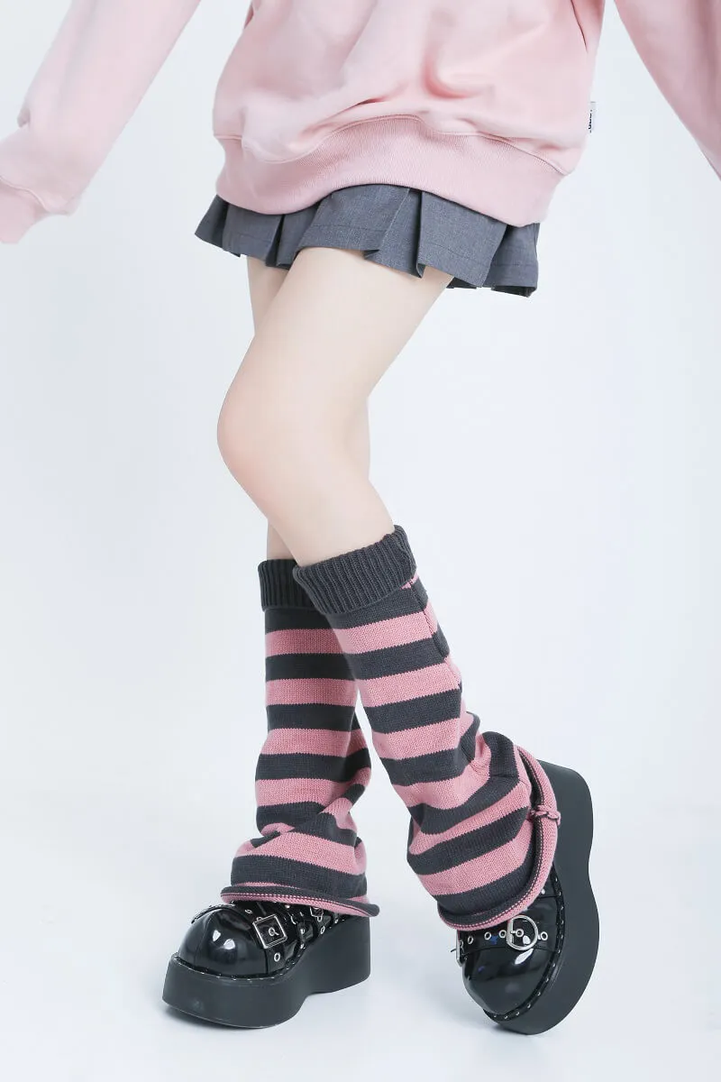 Flared Striped Knit Leg Warmer Socks