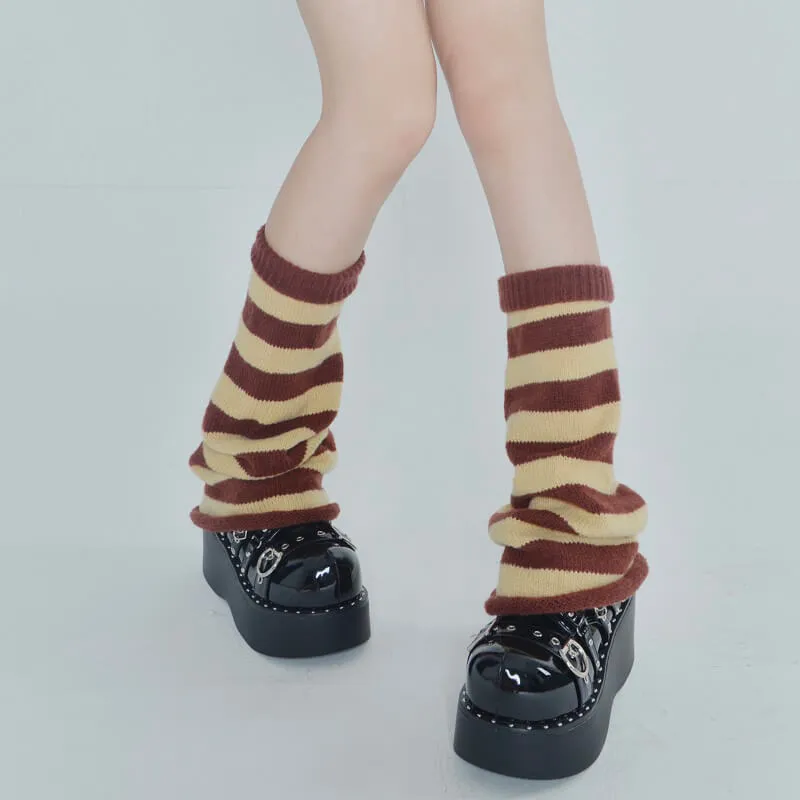 Flared Striped Knit Leg Warmer Socks
