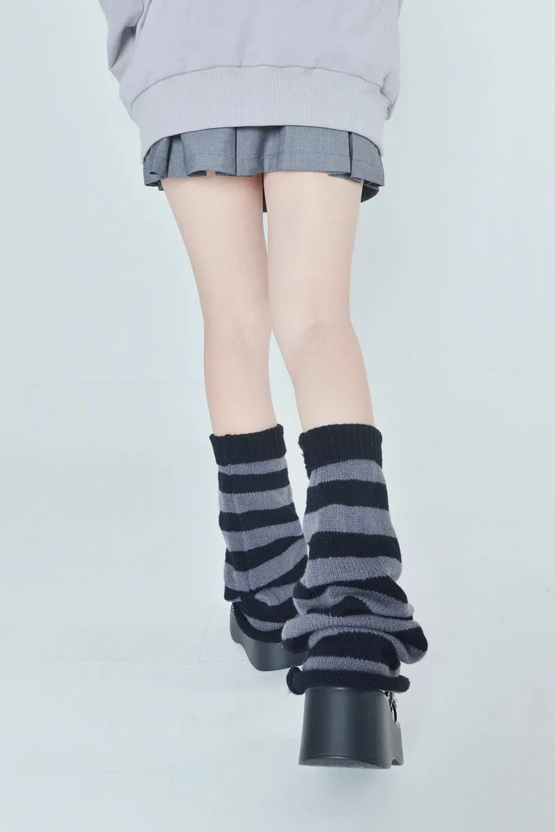 Flared Striped Knit Leg Warmer Socks