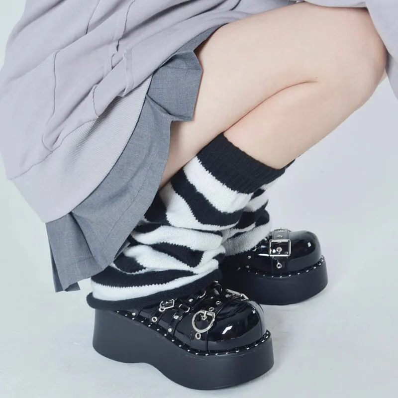 Flared Striped Knit Leg Warmer Socks