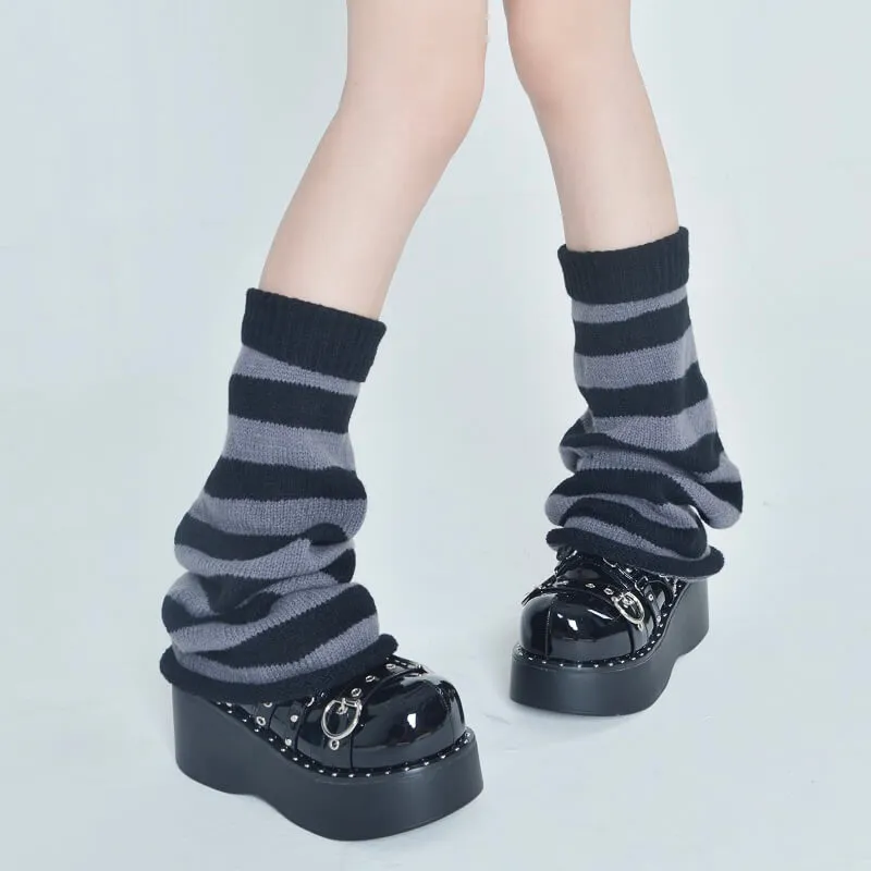 Flared Striped Knit Leg Warmer Socks