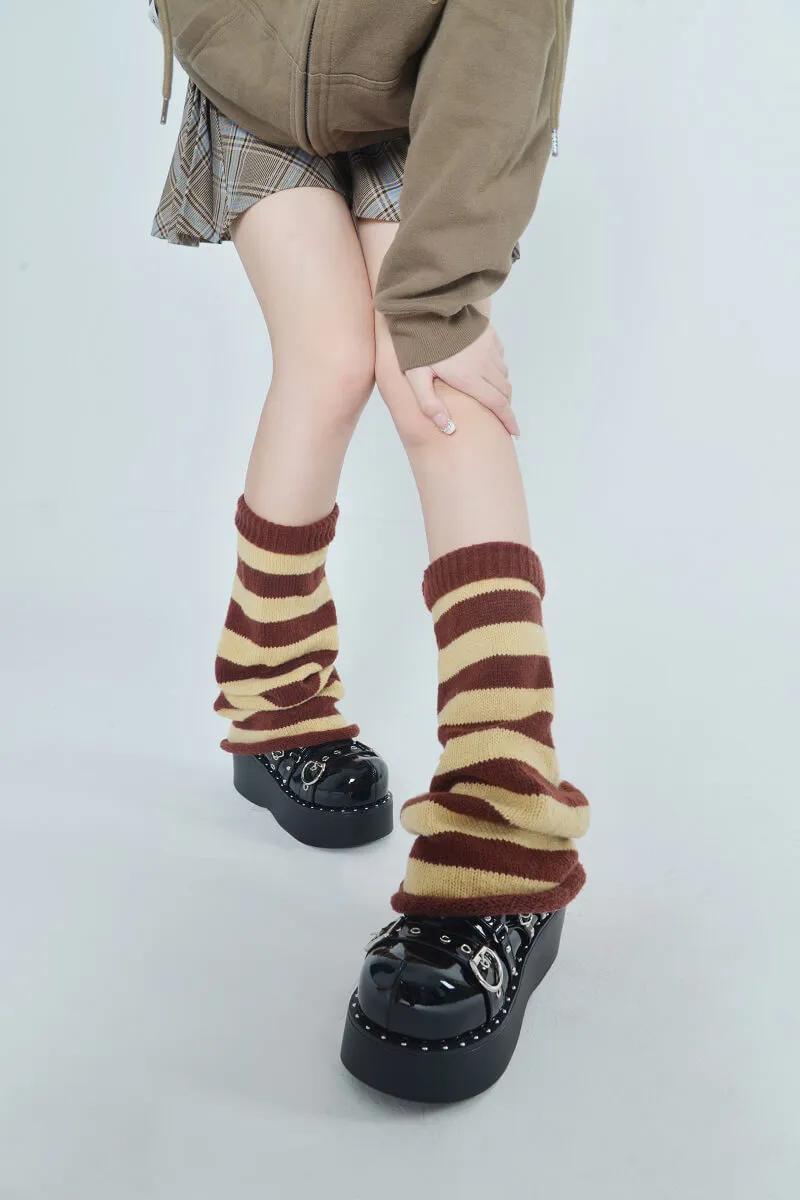 Flared Striped Knit Leg Warmer Socks