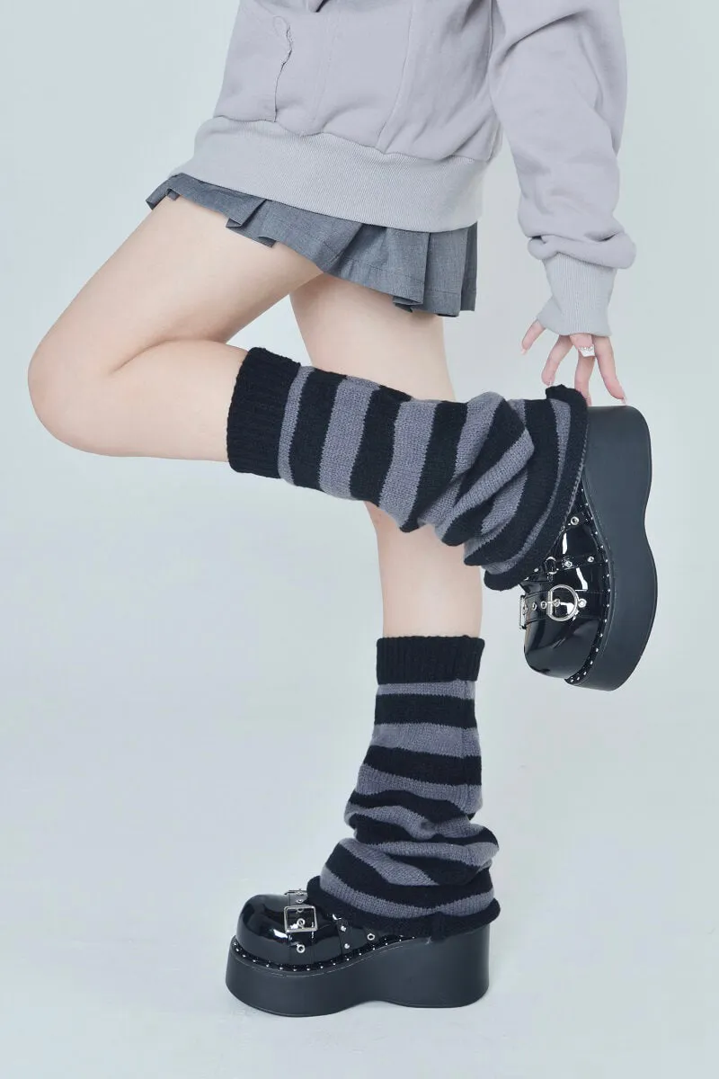 Flared Striped Knit Leg Warmer Socks