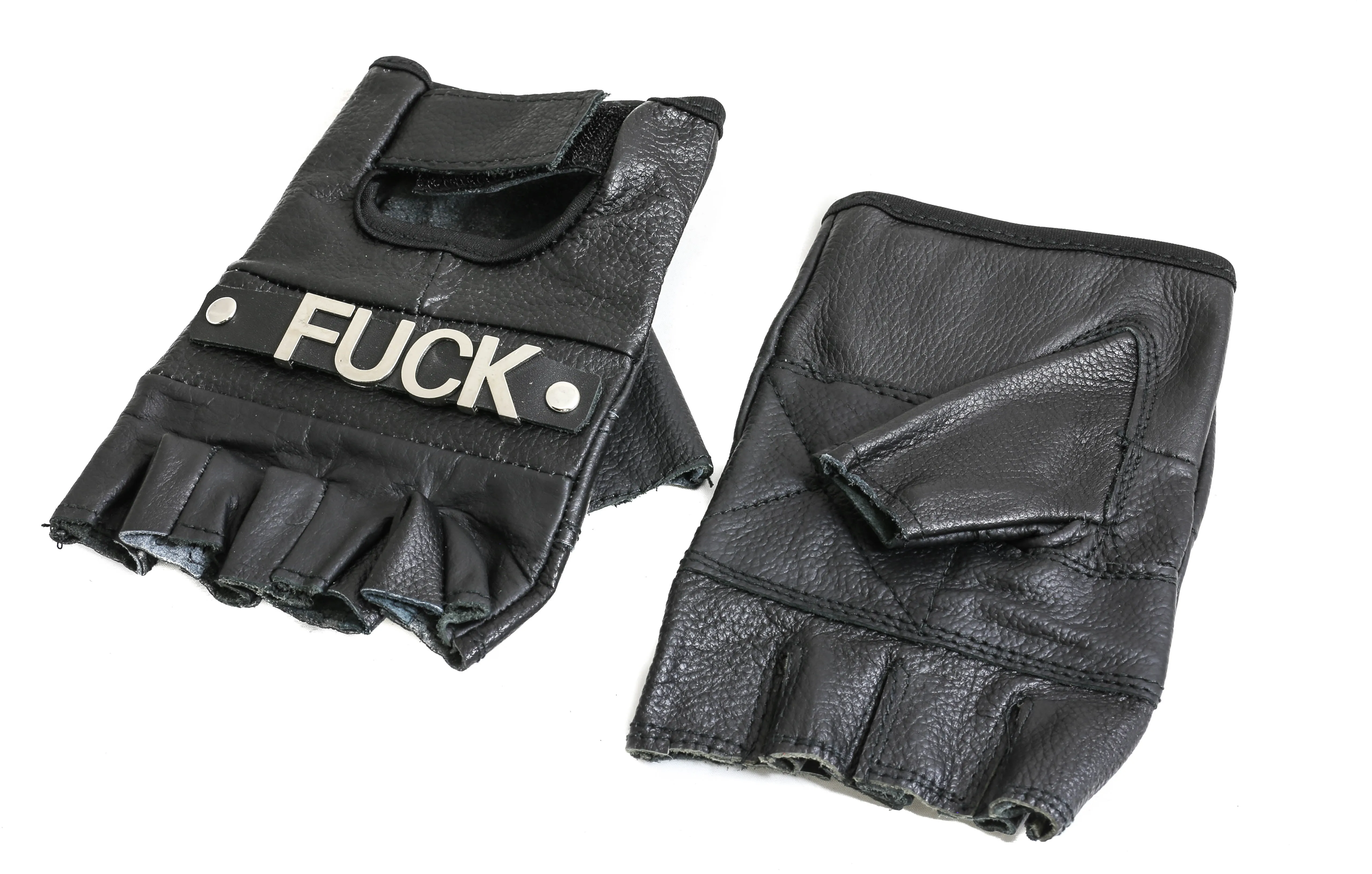 Fuck You Genuine Leather Fingerless Gloves Pair