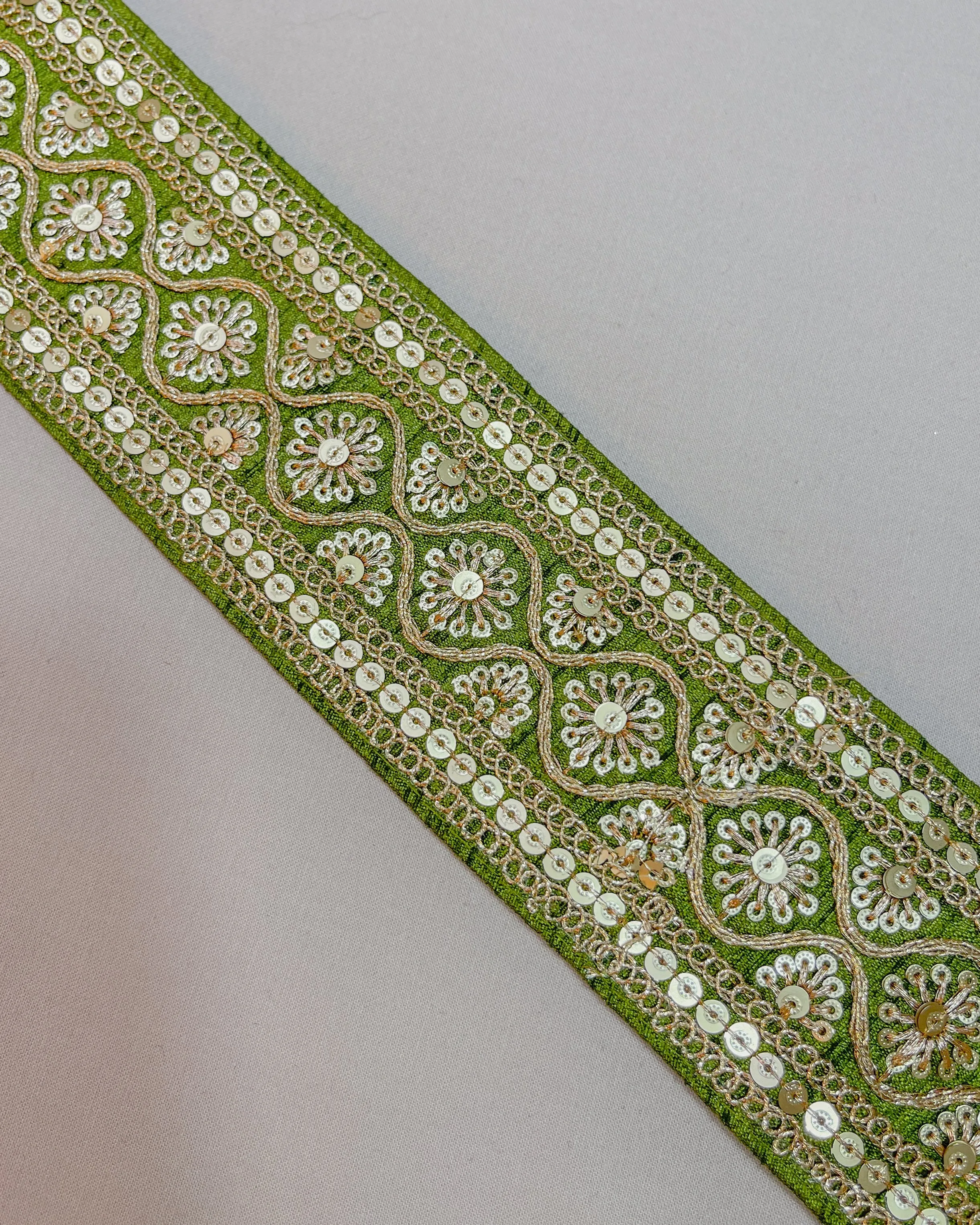 Green kaki bohemian embroidered obi belt with tassels
