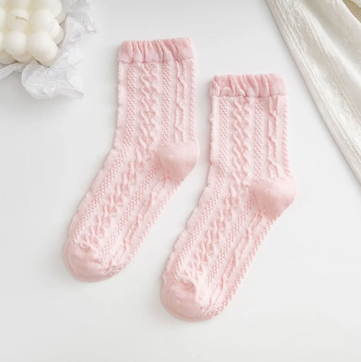 JCS004 Solid Color Patterned Socks