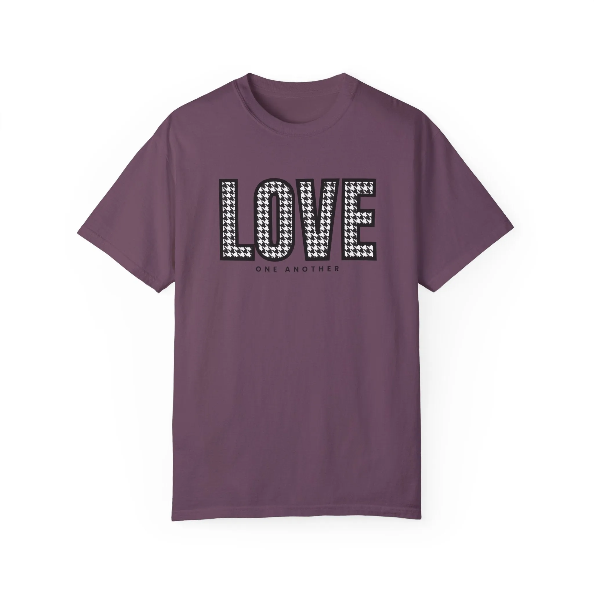 Love One Another Houndstooth Women's Comfort Colors Tee: Cozy Style with Inspirational Charm