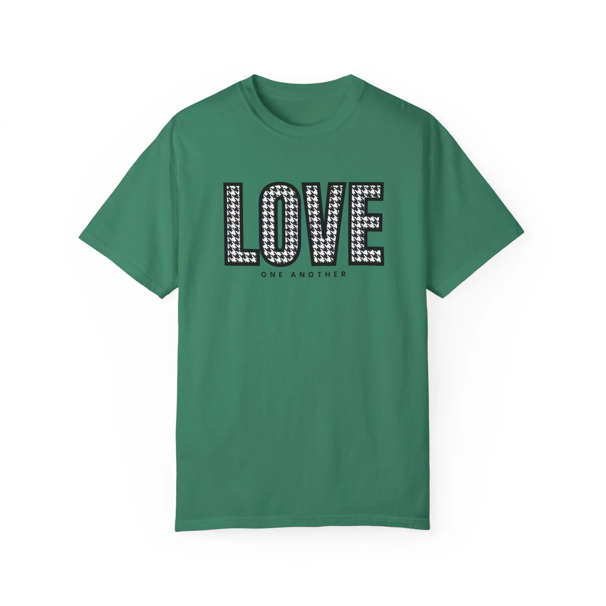Love One Another Houndstooth Women's Comfort Colors Tee: Cozy Style with Inspirational Charm