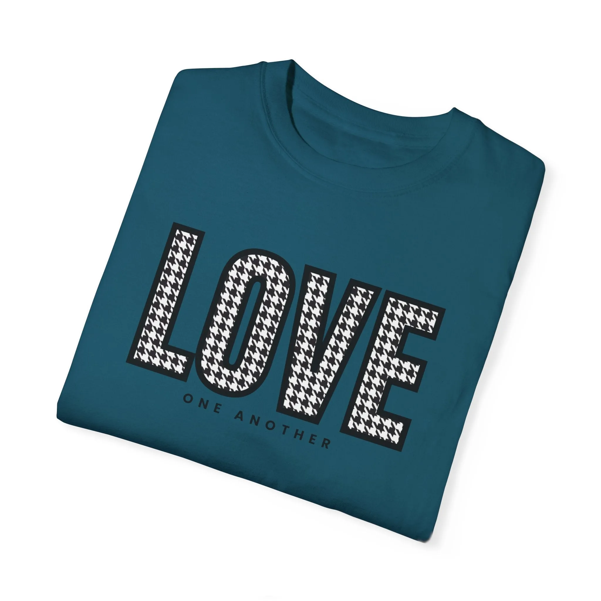 Love One Another Houndstooth Women's Comfort Colors Tee: Cozy Style with Inspirational Charm