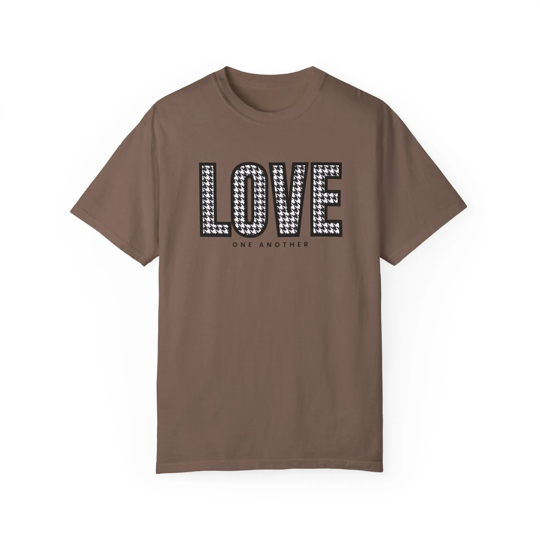 Love One Another Houndstooth Women's Comfort Colors Tee: Cozy Style with Inspirational Charm