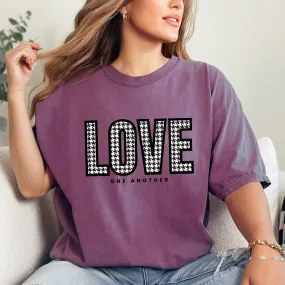 Love One Another Houndstooth Women's Comfort Colors Tee: Cozy Style with Inspirational Charm