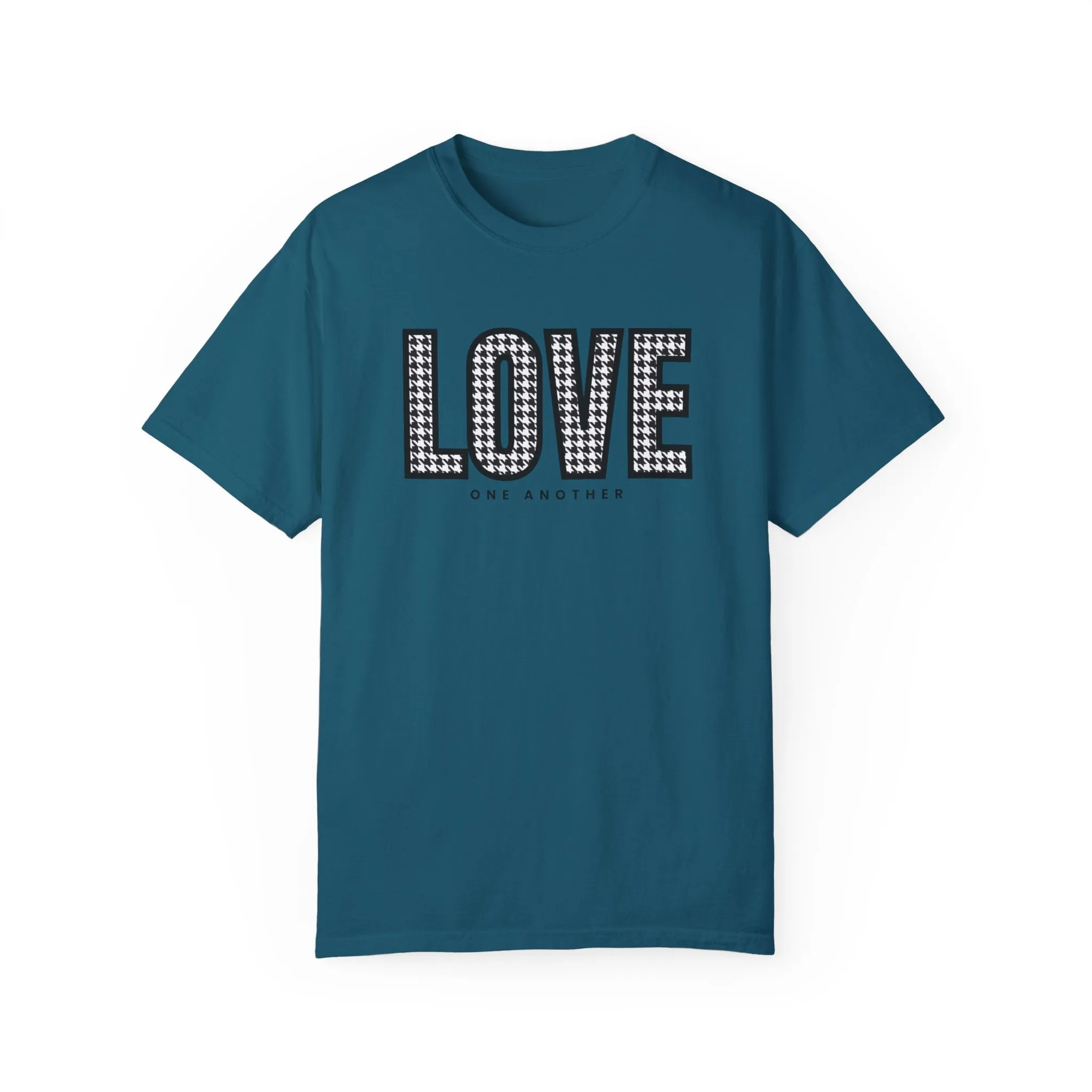 Love One Another Houndstooth Women's Comfort Colors Tee: Cozy Style with Inspirational Charm