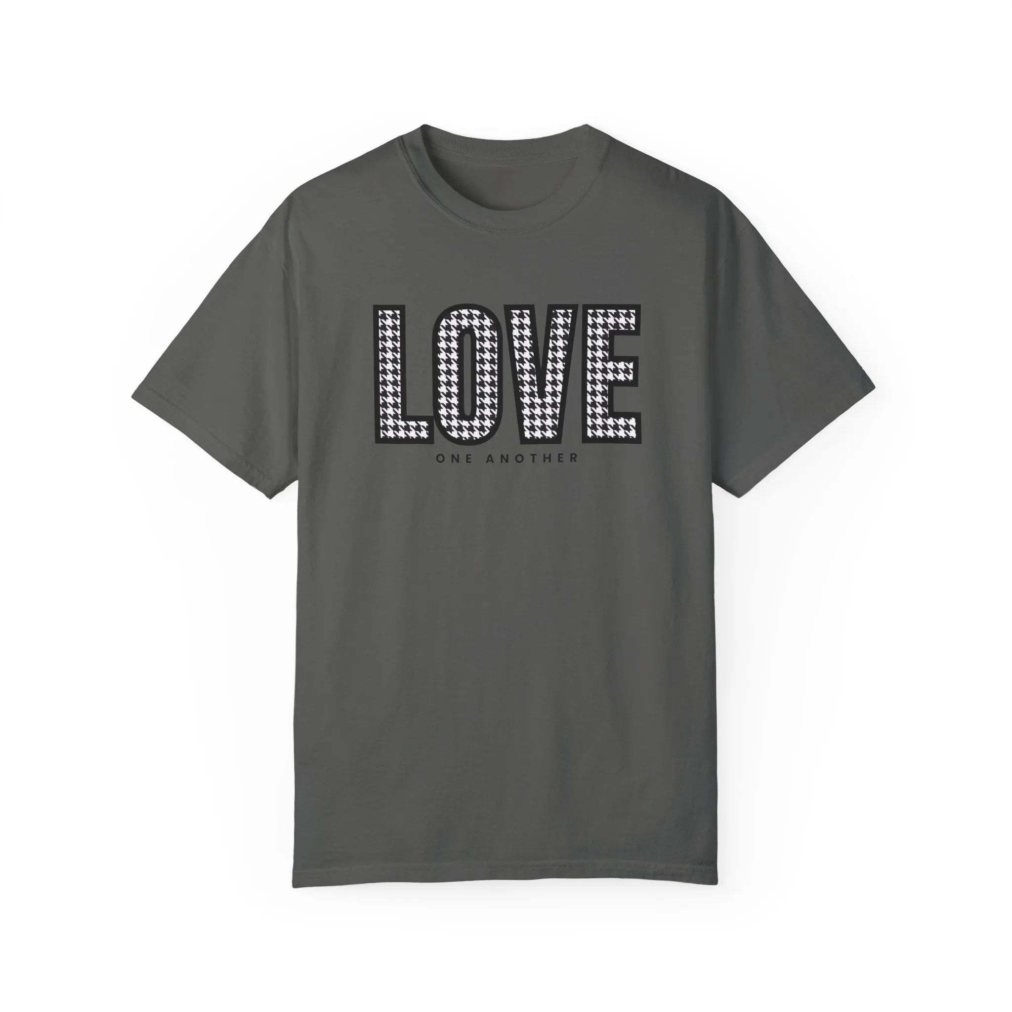 Love One Another Houndstooth Women's Comfort Colors Tee: Cozy Style with Inspirational Charm