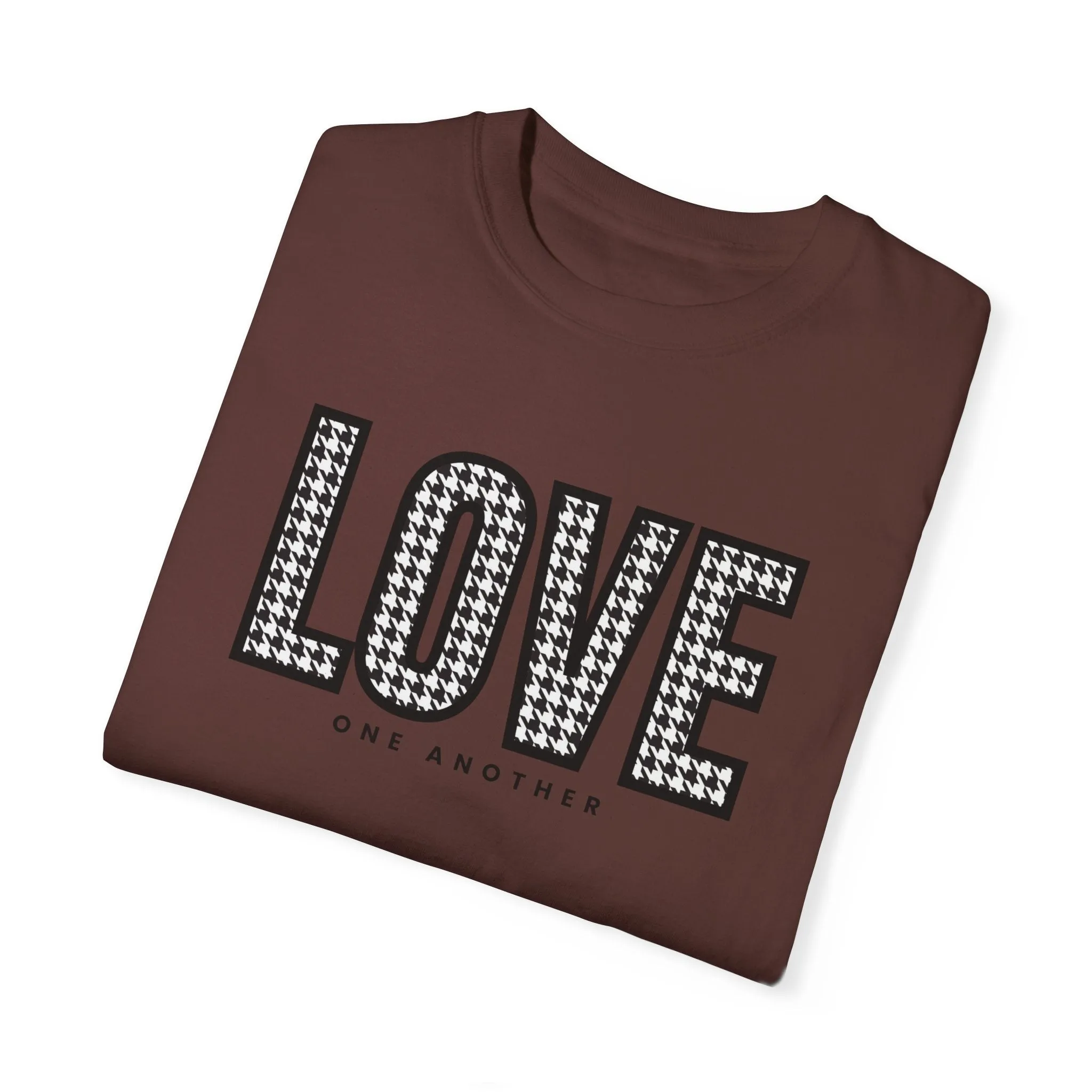 Love One Another Houndstooth Women's Comfort Colors Tee: Cozy Style with Inspirational Charm