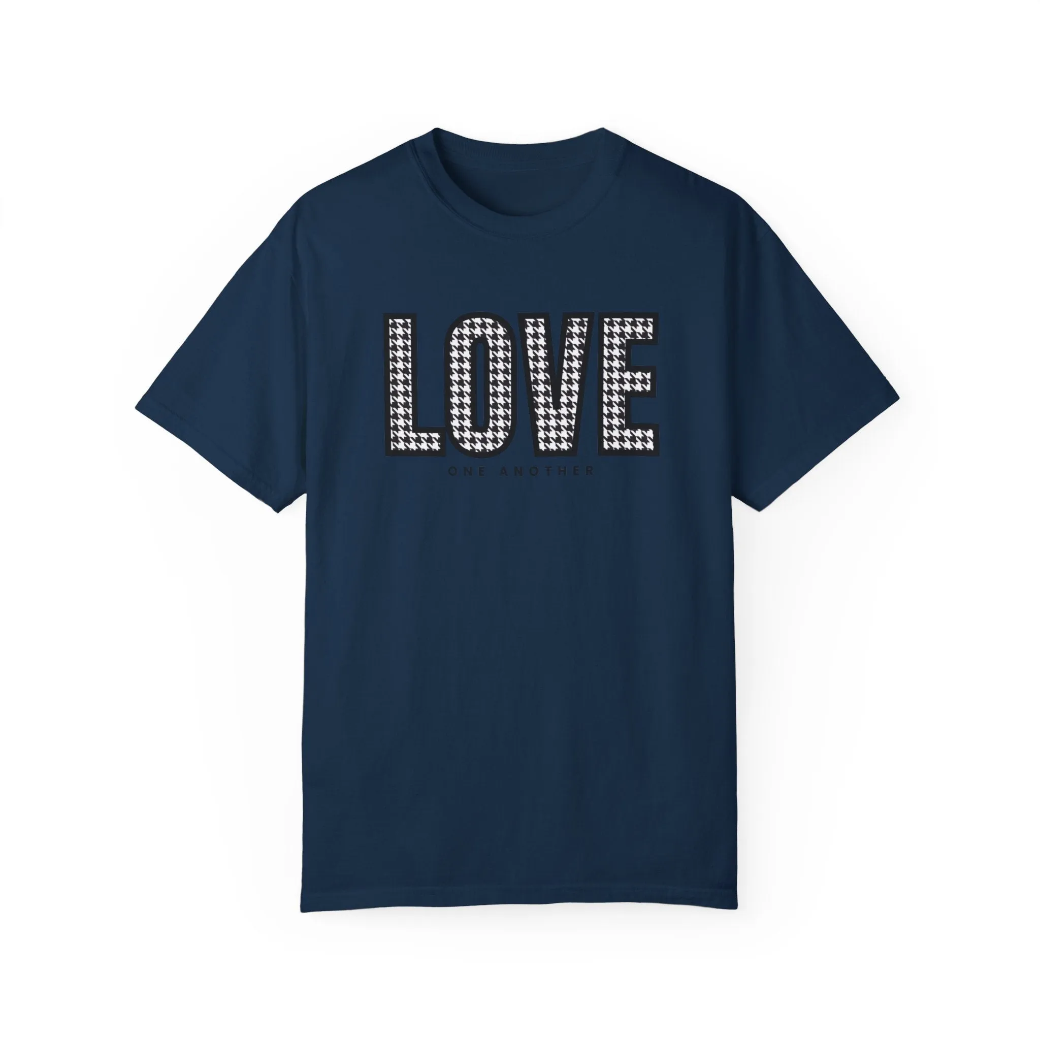 Love One Another Houndstooth Women's Comfort Colors Tee: Cozy Style with Inspirational Charm