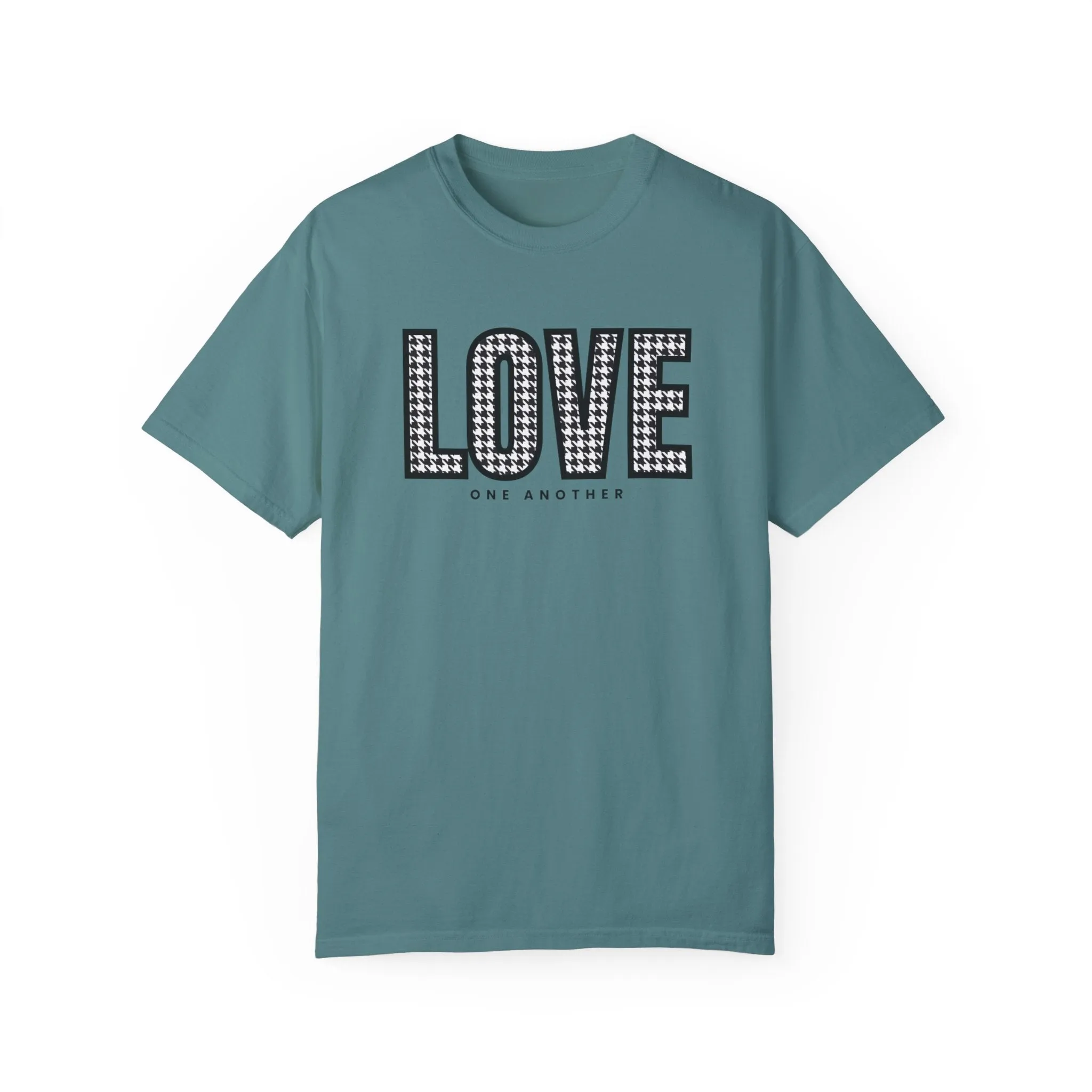 Love One Another Houndstooth Women's Comfort Colors Tee: Cozy Style with Inspirational Charm